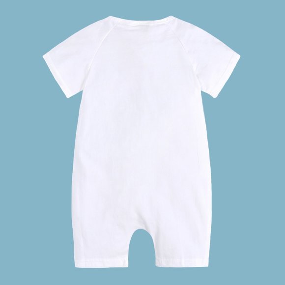 *MONOGRAM* BABY ROMPER-NWT Short Sleeve Short Bodysuit Double Zip Cotton White - Picture 3 of 16